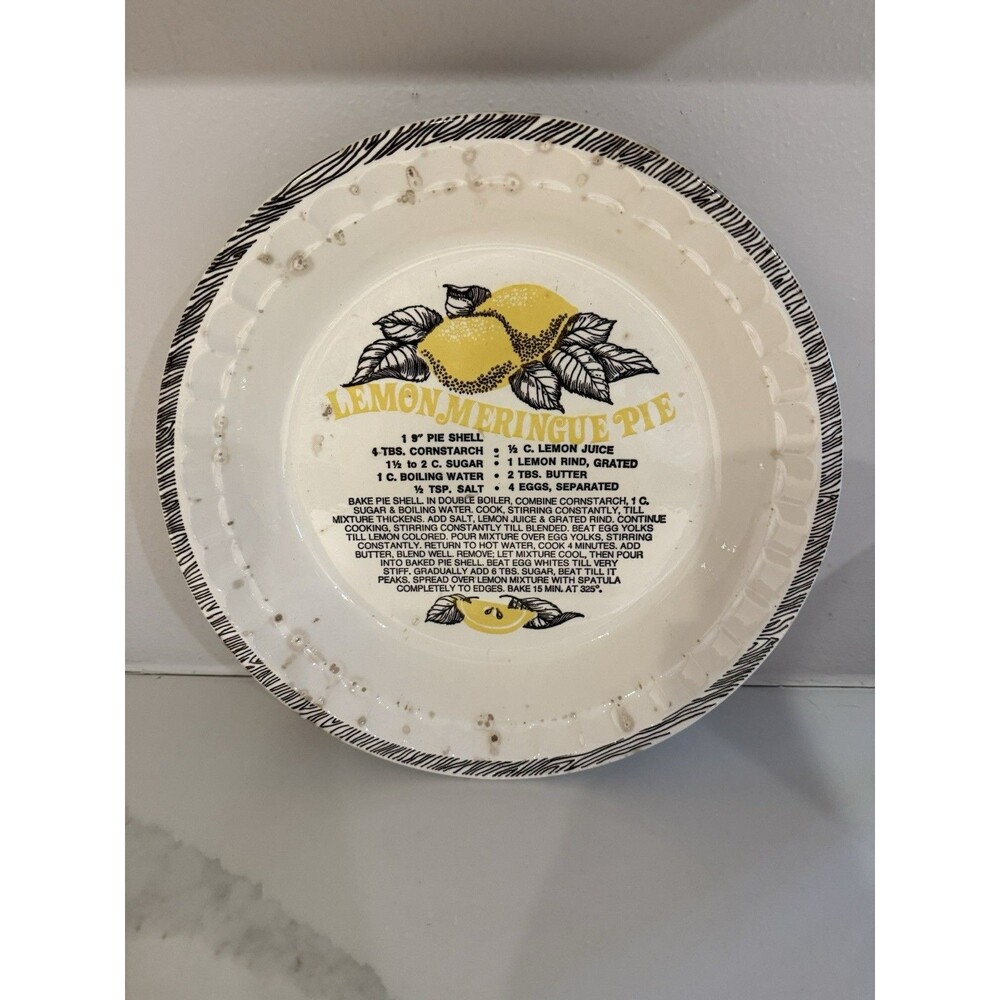 Vintage Lemon Meringue Pie Recipe Plate 11” Royal China Jeannette USA 1980